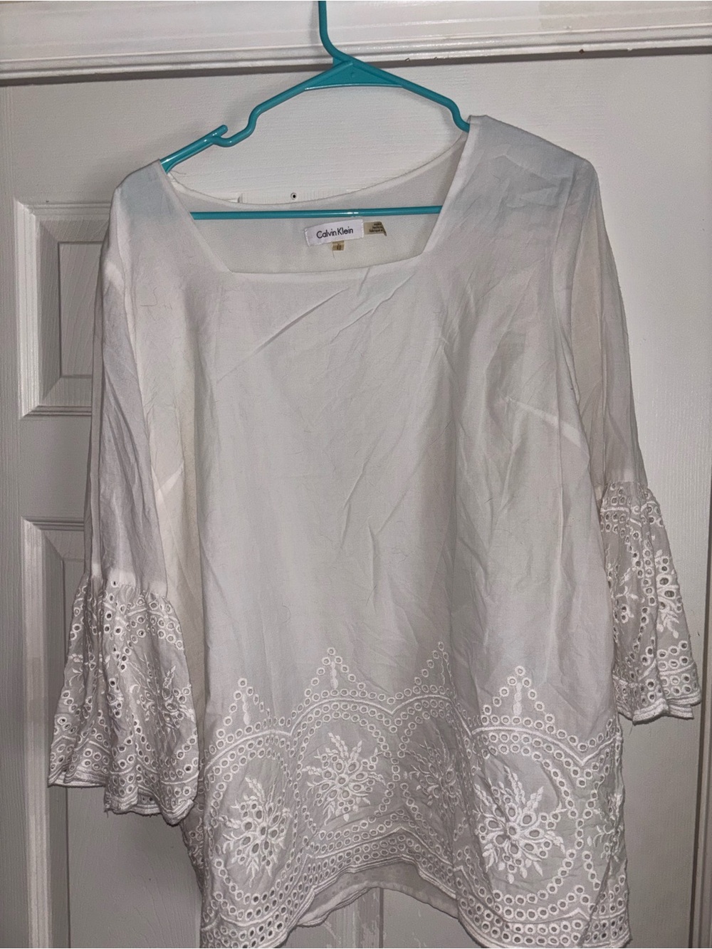 Calvin Klein White Eyelet Embroidered Square Neck Tunic
